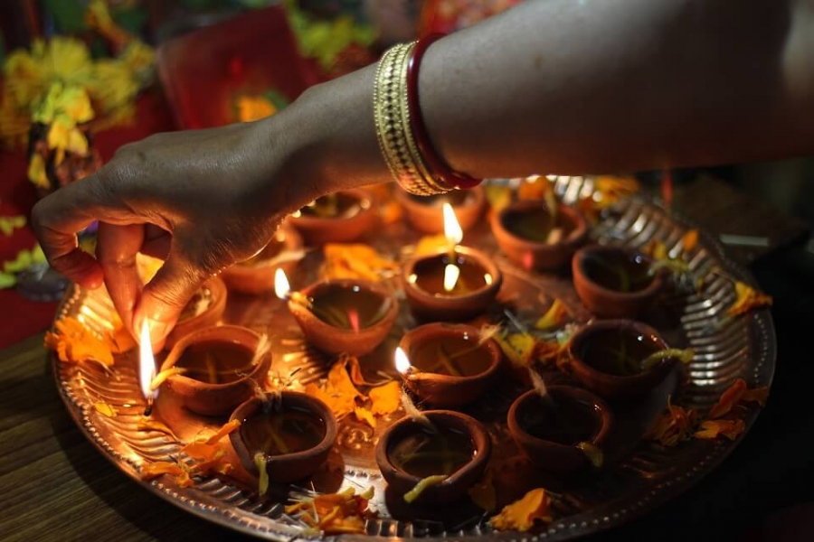 Ceremonial lamps of Diwali.