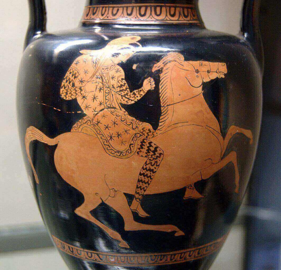 Riding Amazon in Scythian costume, Attic red-figure vase, c.?420 BC.