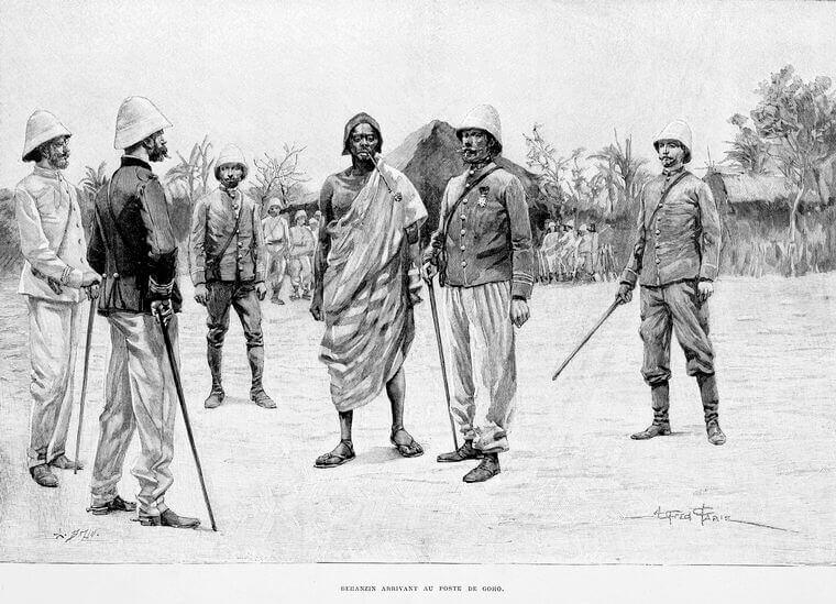 In 1894, the last King of Dahomey, B�hanzin, surrendered his person to Alfred-Am�d�e Dodds.